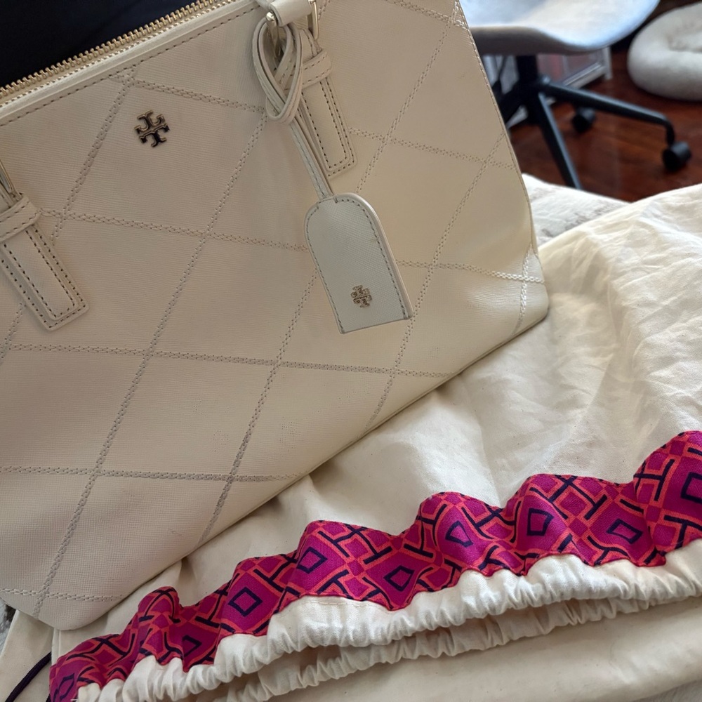 Tory Burch White Quilted Satchel